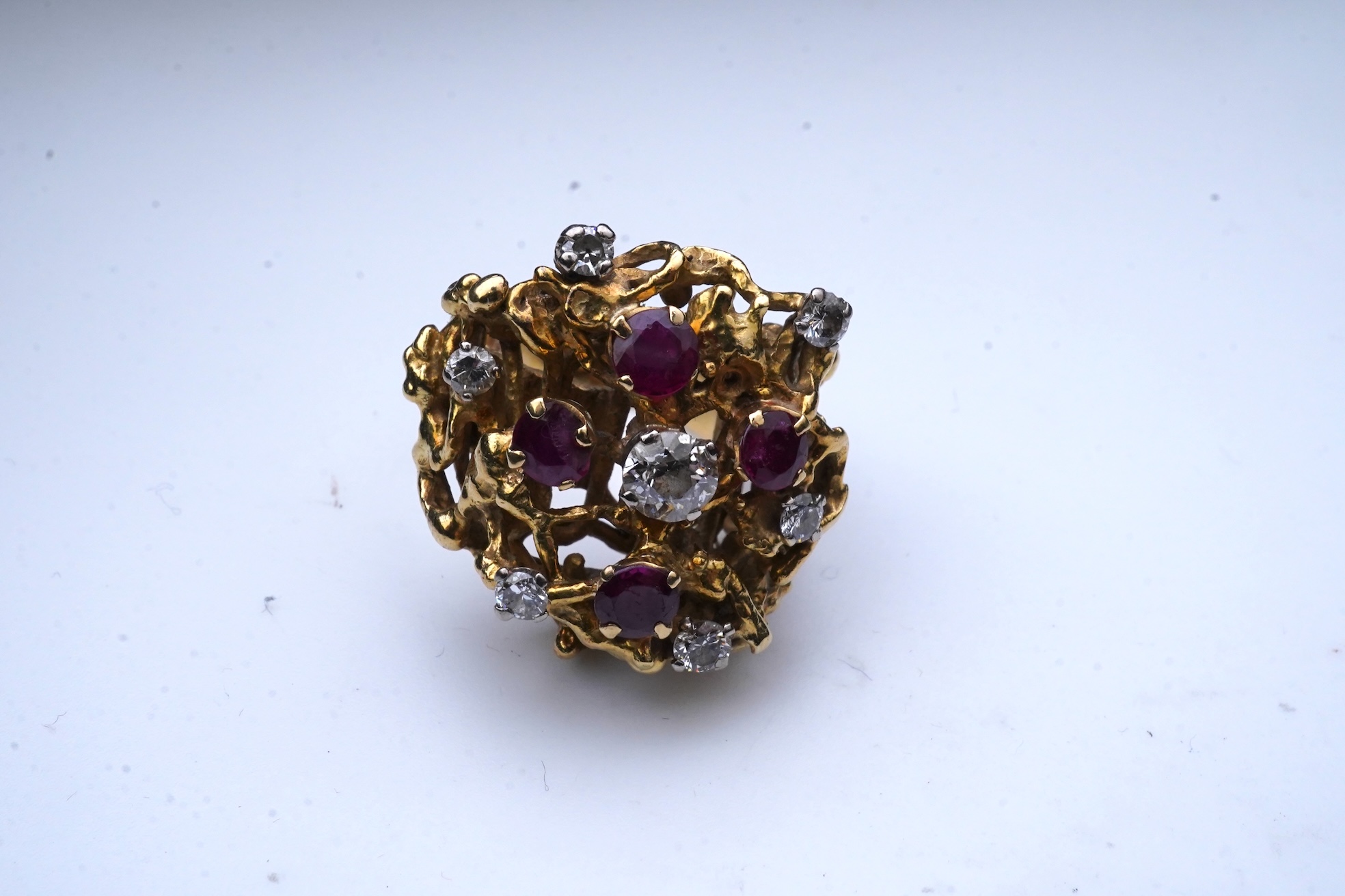 A ruby and diamond cocktail ring, 1970s